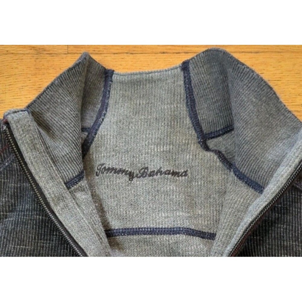 Mens TOMMY BAHAMA Reversible Flipsider Half Zip Pullover Gray/Heather Sz M EUC - Picture 5 of 8